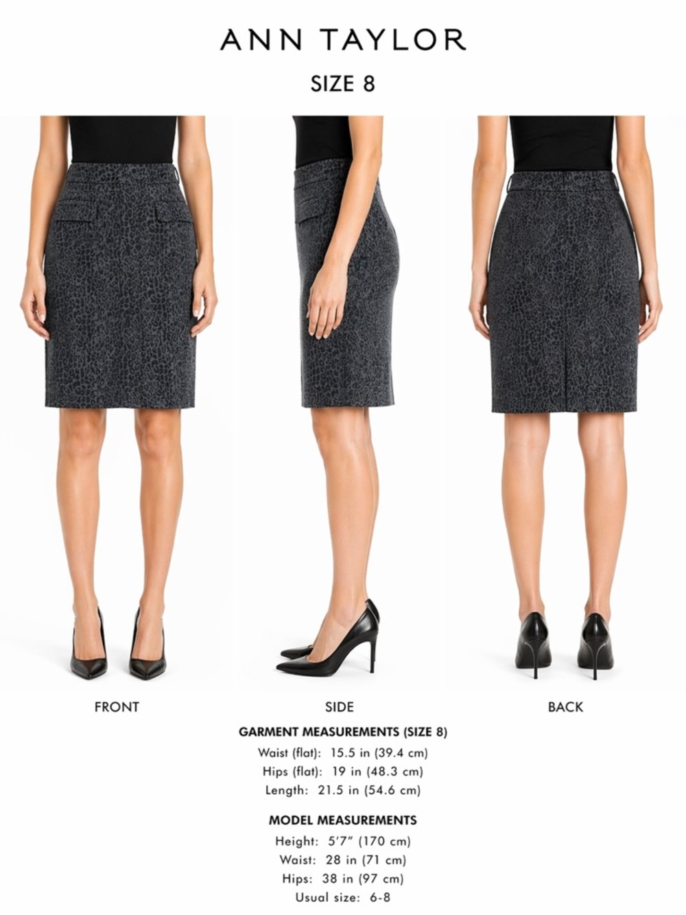 Ann Taylor Pencil Skirt Size 8 Gray‎ Animal Print